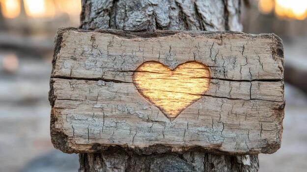 A wooden heart on a tree stump photo