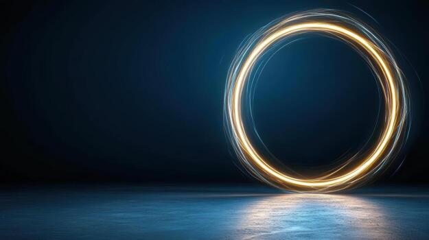 Light trails of a circular light ring on a dark background photo