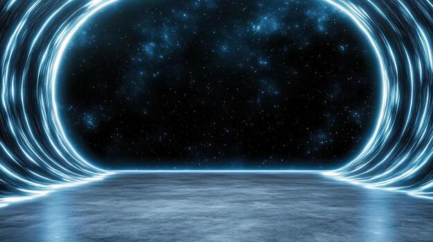 An empty room with a glowing tunnel in the middle photo