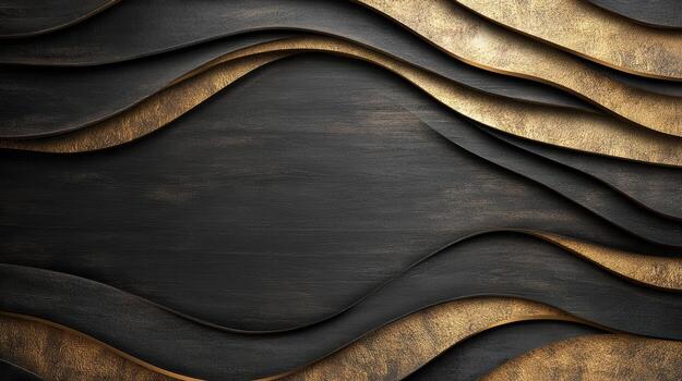 Black and gold abstract background with wavy lines photo