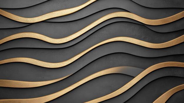 Golden waves on black background photo