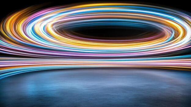 Colorful light trails in a circular pattern photo