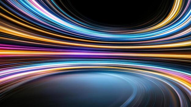 Abstract light trails on black background photo