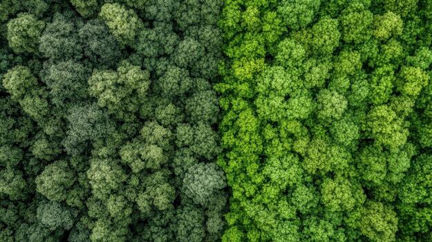 Top view of green and brown trees in the forest photo