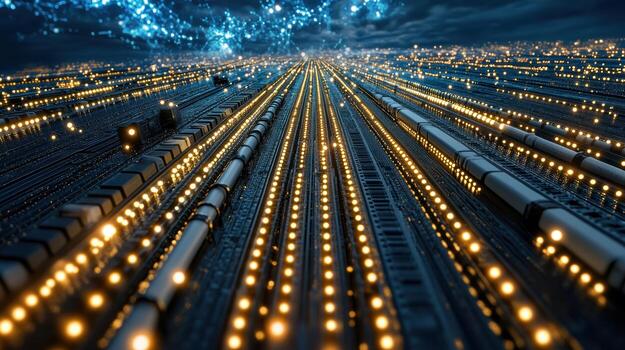 A computer chip factory with lights and lights photo