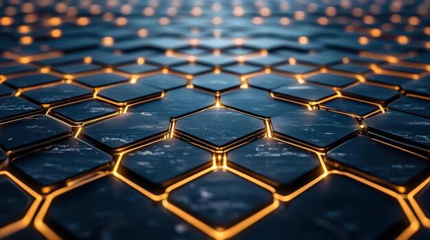 3d rendering of a hexagonal pattern with glowing lights photo
