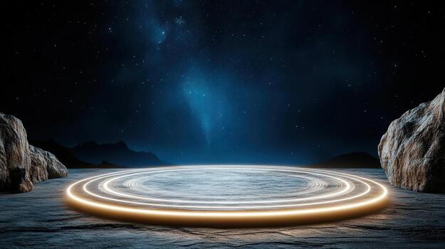 A circular light ring in the middle of a desert photo