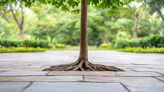 A tree with roots growing out of the ground photo
