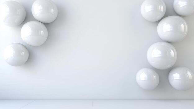 3d rendering of white balls on a wall photo