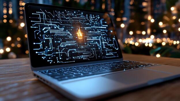 ordenador portátil con circuito tablero en pantalla foto