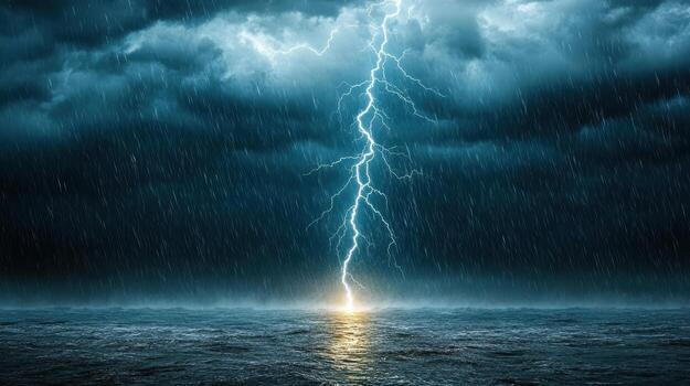 relámpago Huelga terminado el Oceano con un tormenta en el antecedentes foto