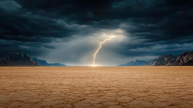 Lightning strike over the desert in the middle of a storm photo