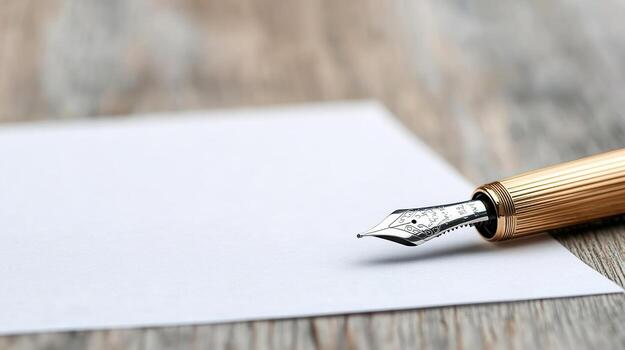 A fountain pen and a blank sheet of paper photo