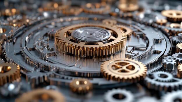 A close up of a clockwork mechanism photo