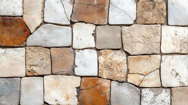 A stone wall with many different colors and textures photo