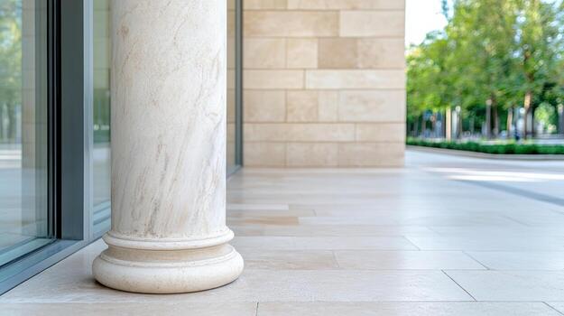 A white column is sitting on a stone floor photo