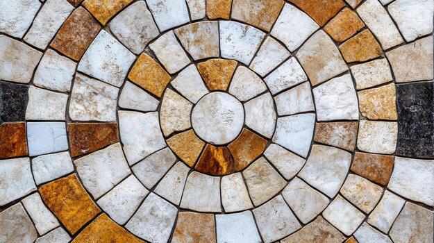 A mosaic tile floor with a circular design photo