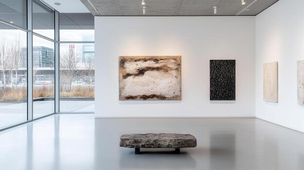 An art gallery with paintings on the walls photo