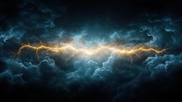 Lightning bolt in the dark sky with clouds photo