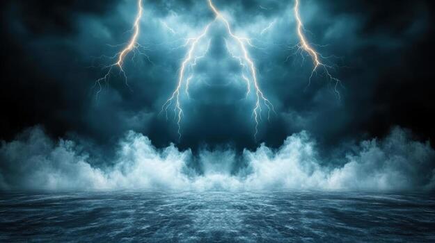 Stormy sea with lightning and thunder photo