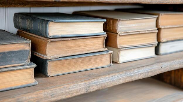 Old books on a shelf in a library photo
