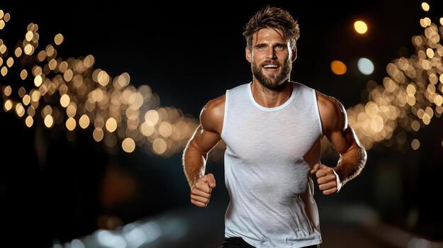 A man running in the dark at night photo