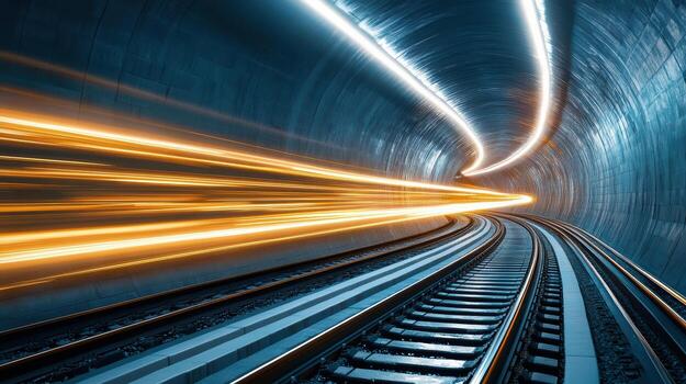 A train going through a tunnel with light trails photo