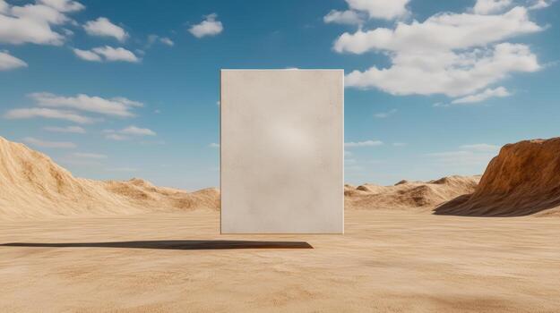 A white box sitting in the middle of a desert photo