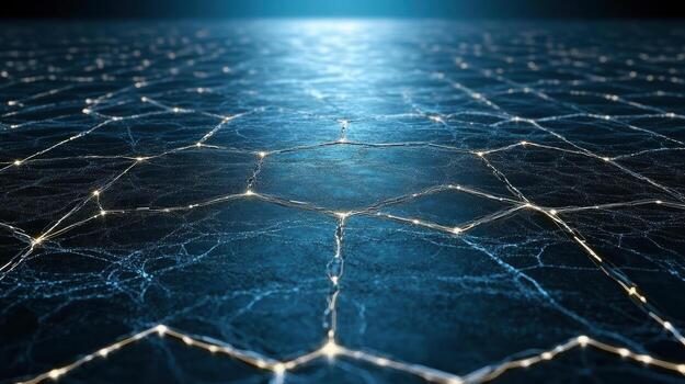 A blue background with a network of lines photo