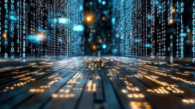 A digital image of a computer screen with binary code photo