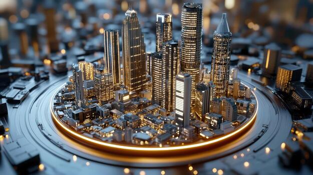 3d rendering of a city with skyscrapers photo