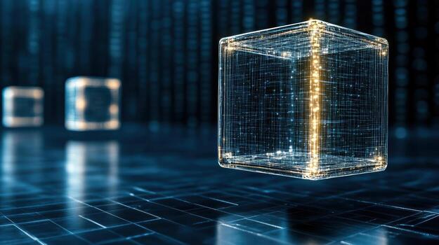 A digital cube with glowing lights photo