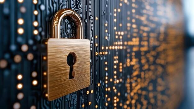 seguridad concepto con candado en electrónico circuito tablero foto