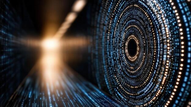 A tunnel with a circular pattern of data photo