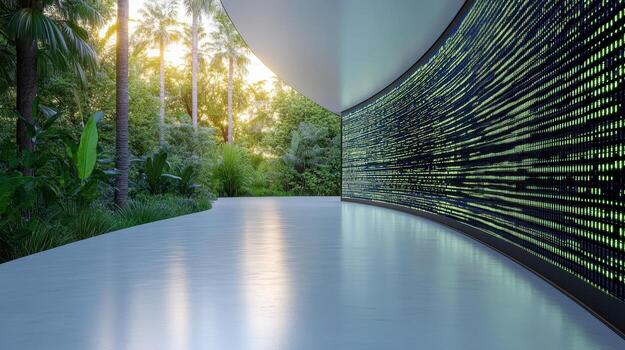 A long wall with binary code on it photo