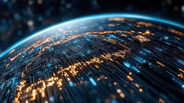 un cerca arriba de un globo con un digital antecedentes foto