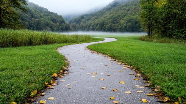A path in the middle of a field with grass and trees photo
