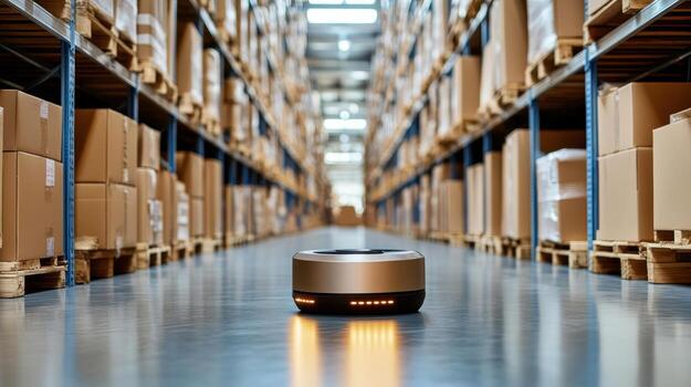 A robot is walking in a warehouse photo