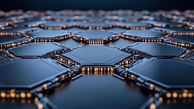 A close up of a hexagonal pattern of electronic components photo