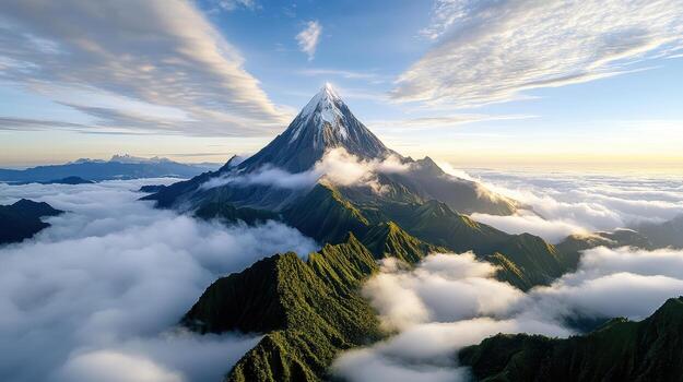 A mountain is seen in the clouds above the clouds photo