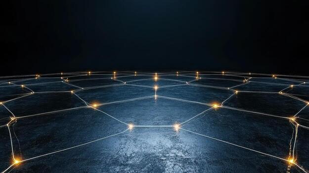 An abstract network of lights on a dark surface photo