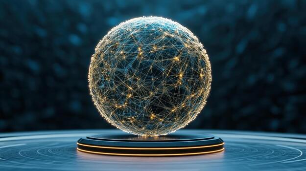 A sphere with a network of lines and dots on it photo