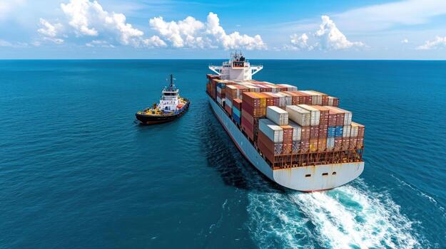 A large container ship in the ocean photo