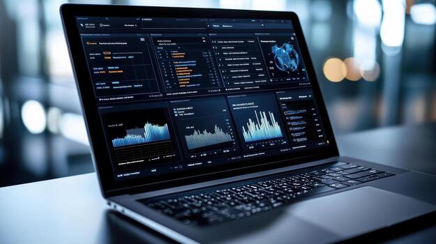 A laptop with a dashboard on the screen photo