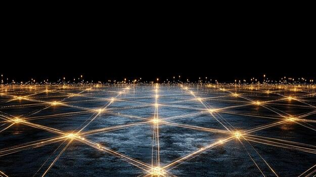 Abstract network of lights and lines on a black background photo