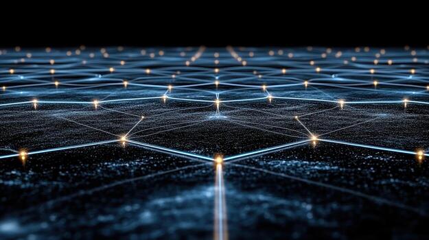 A network of lines and dots on a black background photo