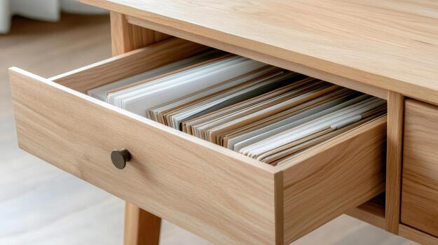 A drawer with a file cabinet inside of it photo