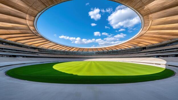 The inside of a stadium with a circular roof photo
