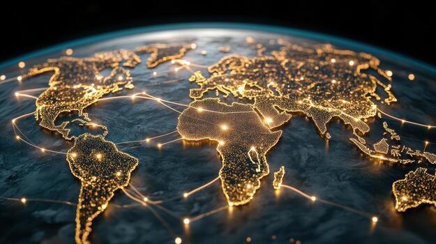 World map with network connections 3d render photo