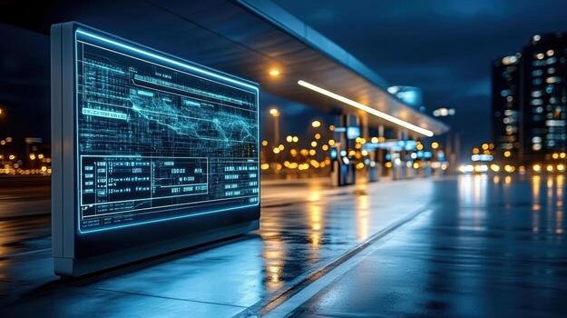 A futuristic screen with a digital display on it photo